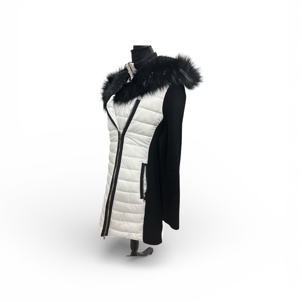 Frank Lyman Design Black and White Puffer Jacket with Faux Fur